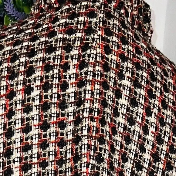 Chico’s 3, metallic tweed 3/4 sleeve puffed collar hook eye front closure jacket - Picture 4 of 6